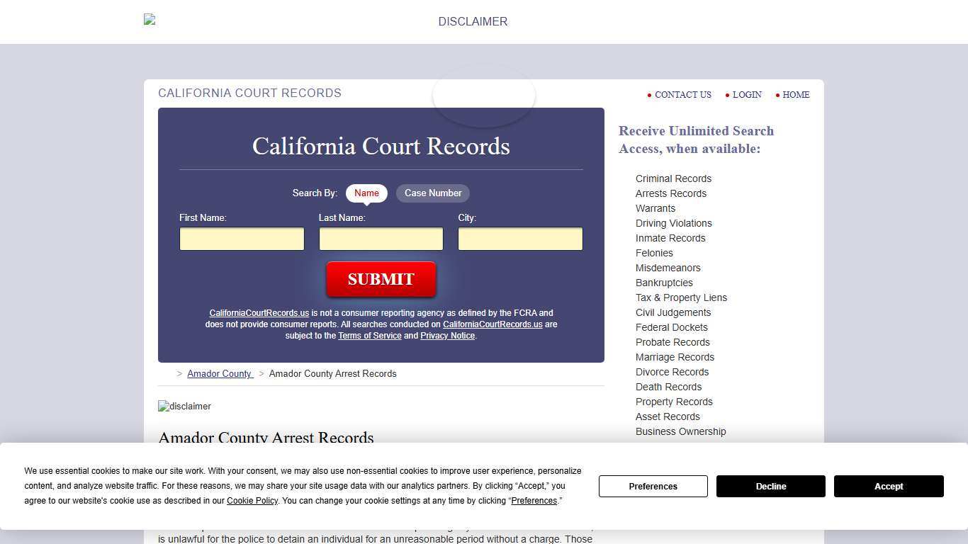 Amador County Arrest Records CaliforniaCourtRecords.us